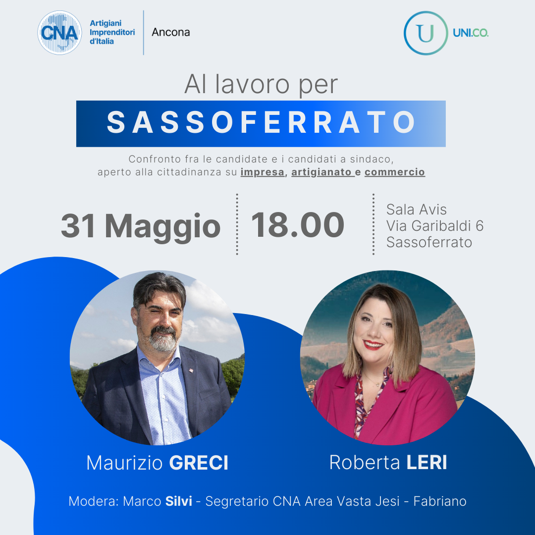  La CNA organizza il confronto tra Greci e Leri, candidati a Sindaco nel Comune di Sassoferrato